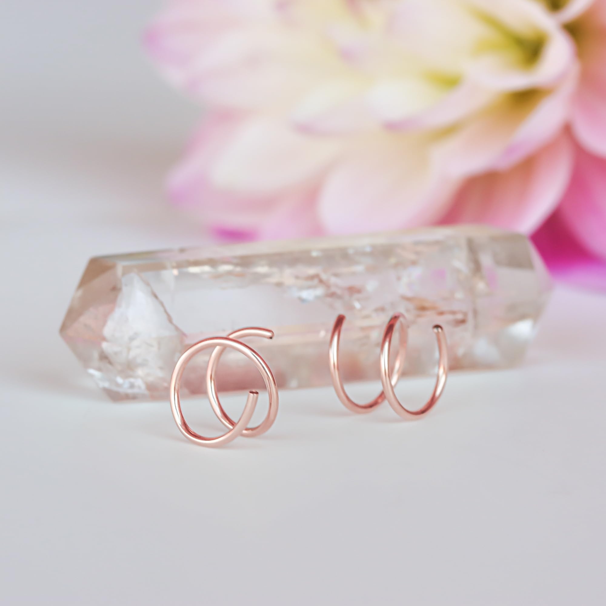 Rose Gold Nose Ring & Earring - Double Hoop Illusion Piercing Jewelry | Sterling Silver, 14K Gold Filled | Minimalist Spiral Design (Right Side) | Perfect Gift for Women & Teens | Everyday Wear, Parties & Special Occasions