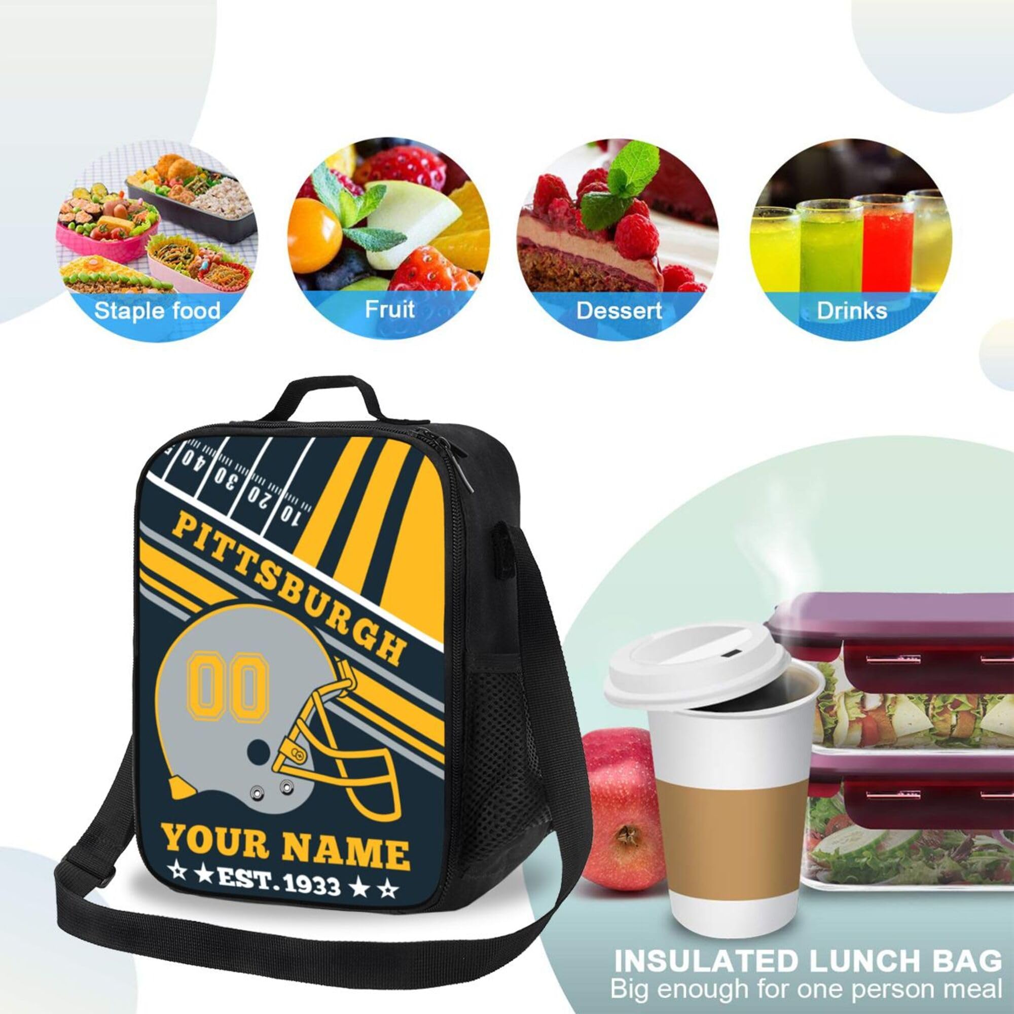Personalized Football Lunch Box - Custom Insulated Lunch Tote Bag for Football Fans | Great Gift for Office, Work, Picnic, Beach & Game Day Tailgating