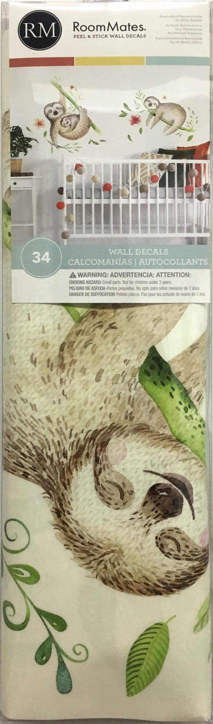 RoomMates RMK3841GM Lazy Sloth Giant Peel and Stick Wall Decals - Removable Wall Stickers for Kids Bedroom, Nursery, Playroom & Dorm Decor - Easy to Apply & Remove