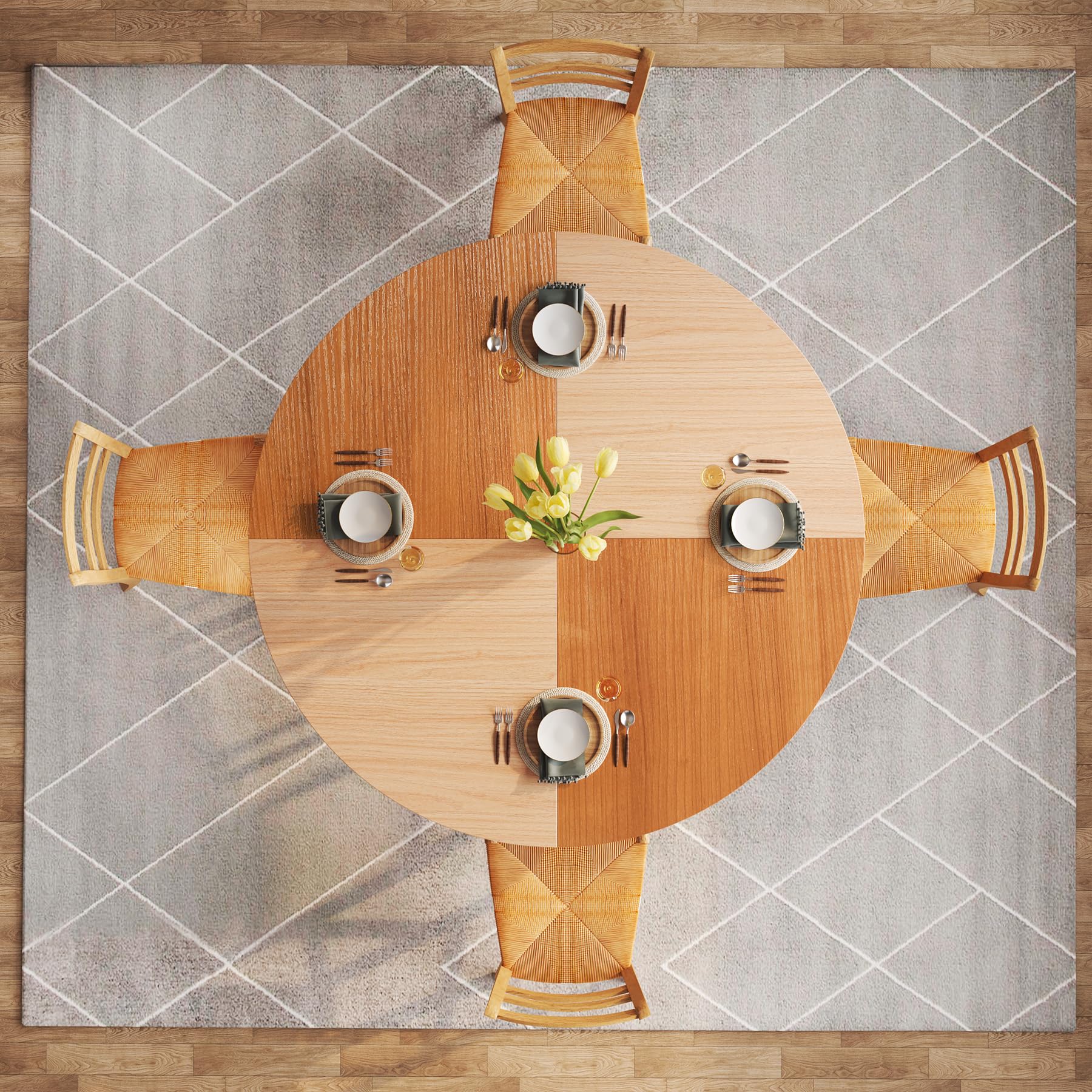 Tribesigns 47 Inch Round Dining Table with Golden Metal Base & Wood Grain Top - Modern Kitchen, Dining Room & Living Room Furniture for Home Decor & Entertaining