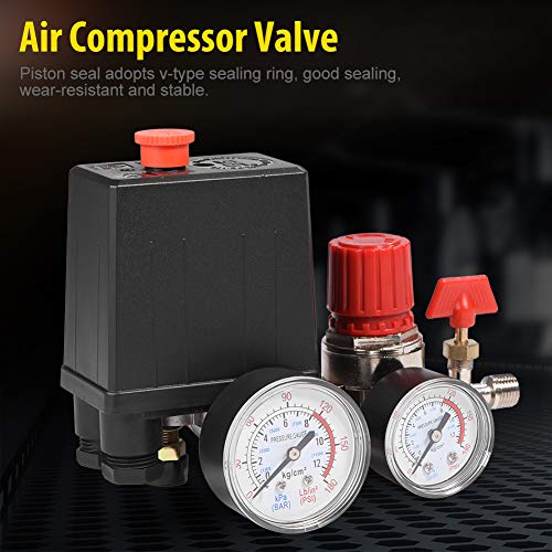 Yosooo Small Plastic Air Compressor Pressure Switch Control Valve with Gauge - Lightweight Regulator for HVAC, Pneumatic Tools & Inflatable Devices