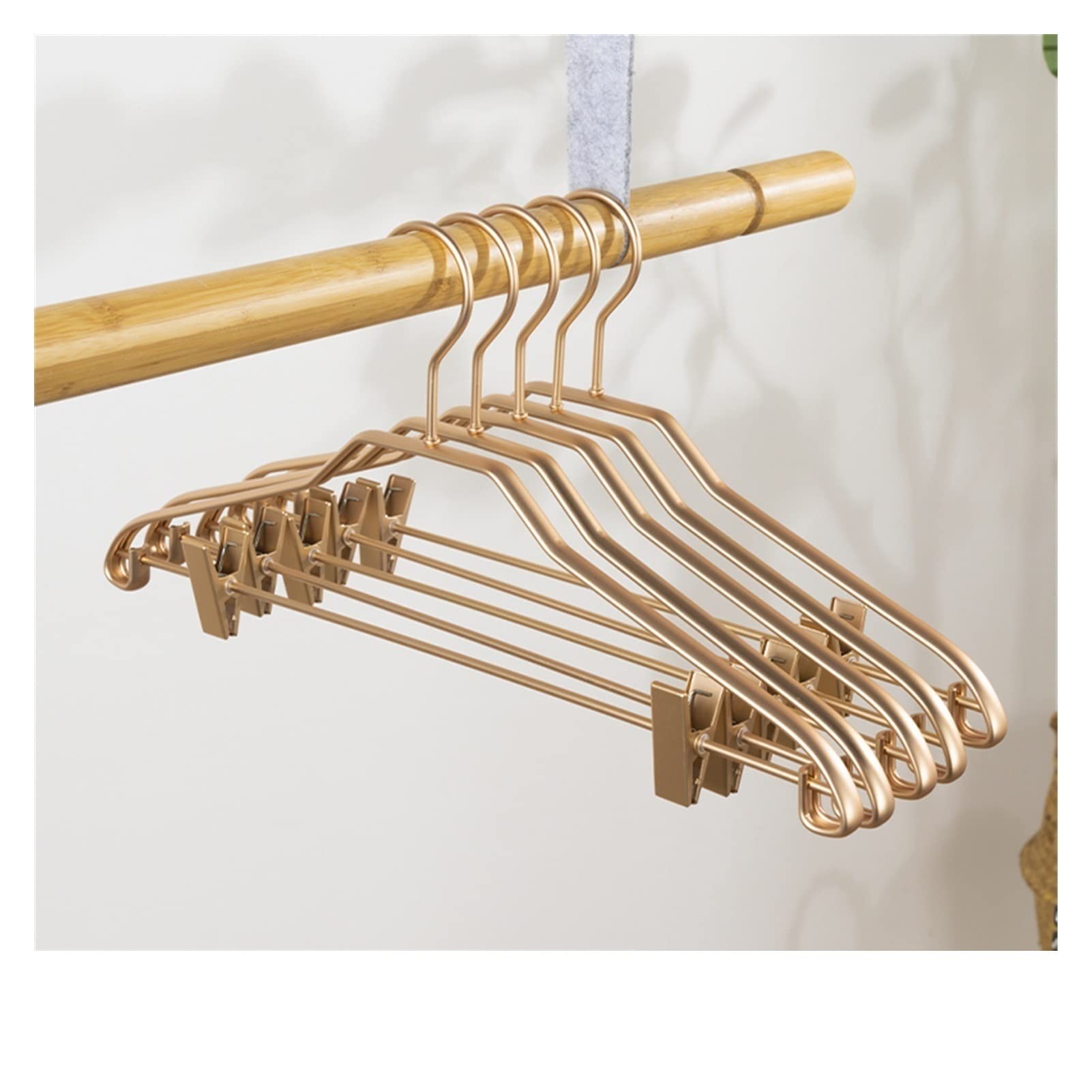 5-Pack TOMYEUS Anti-Slip Metal Clothes Hangers - Aluminum Alloy Traceless Pants Hangers for Wardrobe & Closet Organization - Perfect for Drying, Storing Dress Pants, Skirts & Trousers (Color: C)
