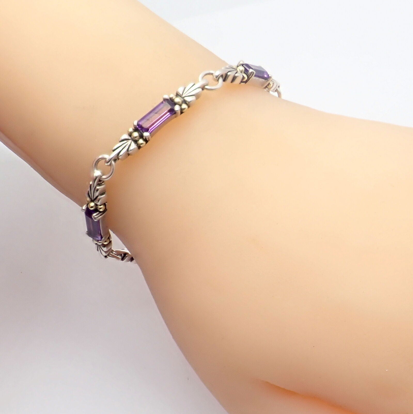 Authentic 18K Yellow Gold & Silver Amethyst Bracelet with Lagos Caviar - Elegant Jewelry for Women, Perfect for Parties, Weddings & Special Occasions