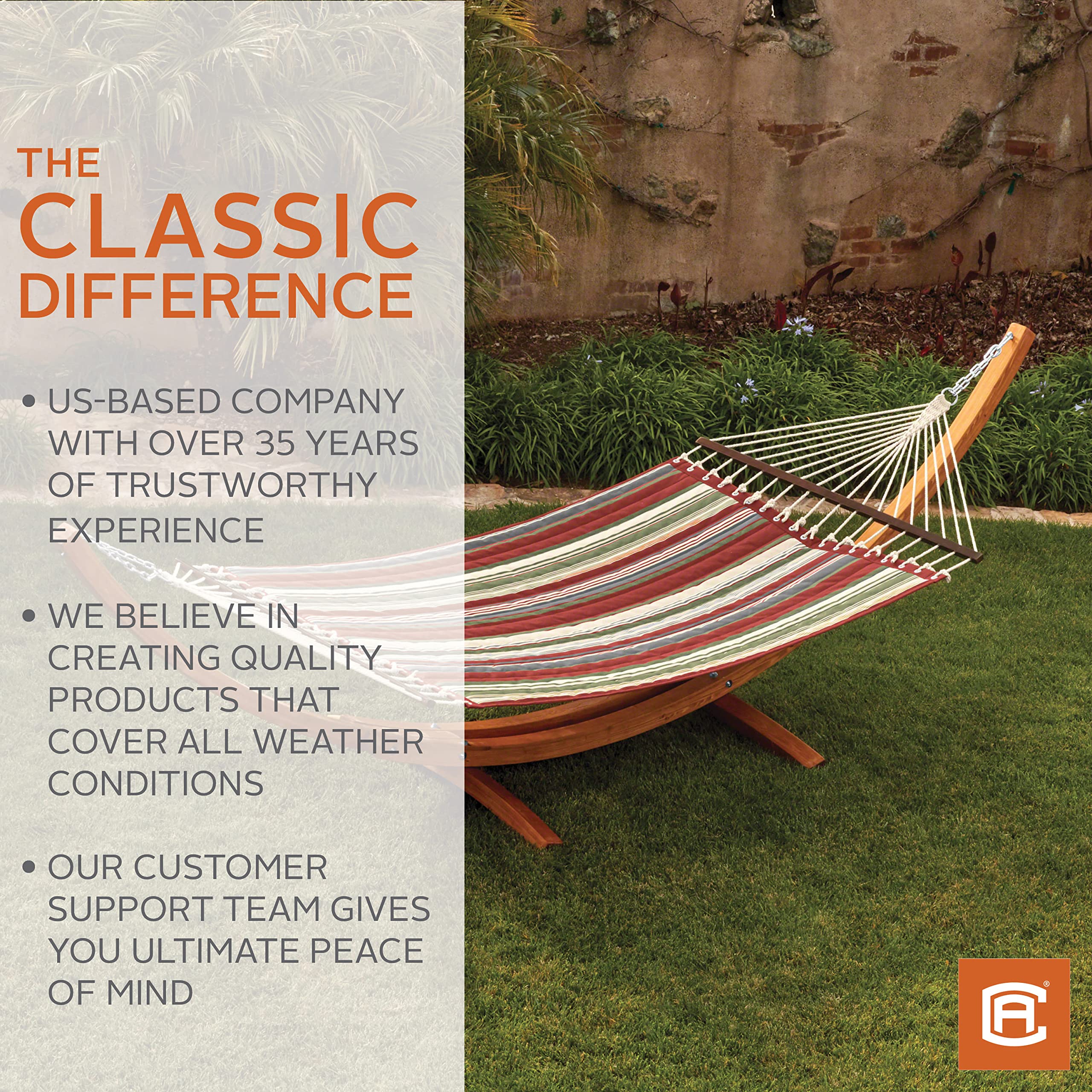 Classic Accessories Ravenna 81 x 55 Inch Quilted Double Hammock - Comfortable Outdoor Hammock for Two, Heavy Duty & Weather Resistant, Empire Blue - Perfect for Backyard, Camping, Beach & Patio Relaxation