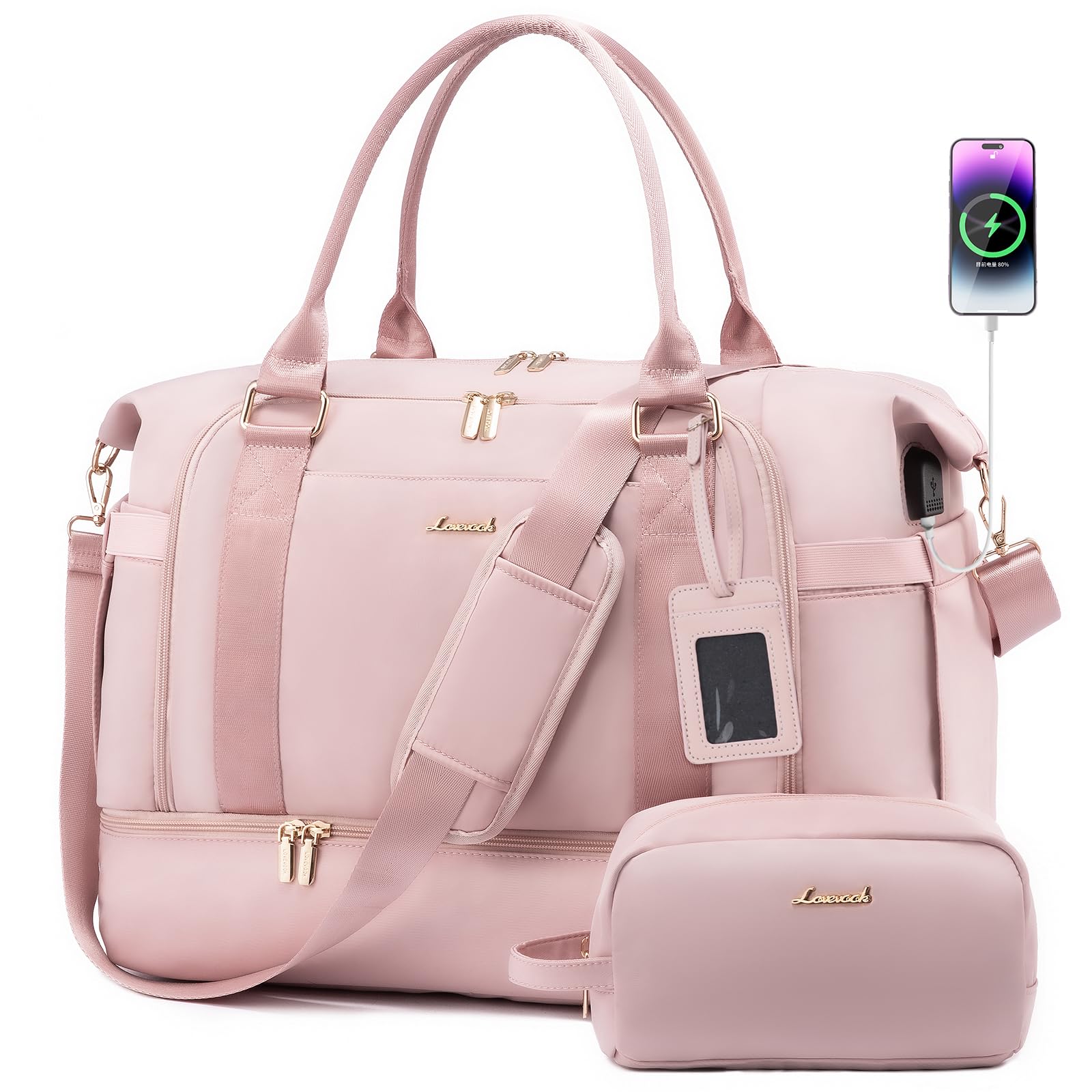 LOVEVOOK Women's Gym Bag with USB Charging Port & Shoe Compartment - Waterproof Travel Duffel, Weekender Overnight Bag, Hospital Delivery Bag - Perfect for Workouts, Travel, Maternity & Weekend Getaways