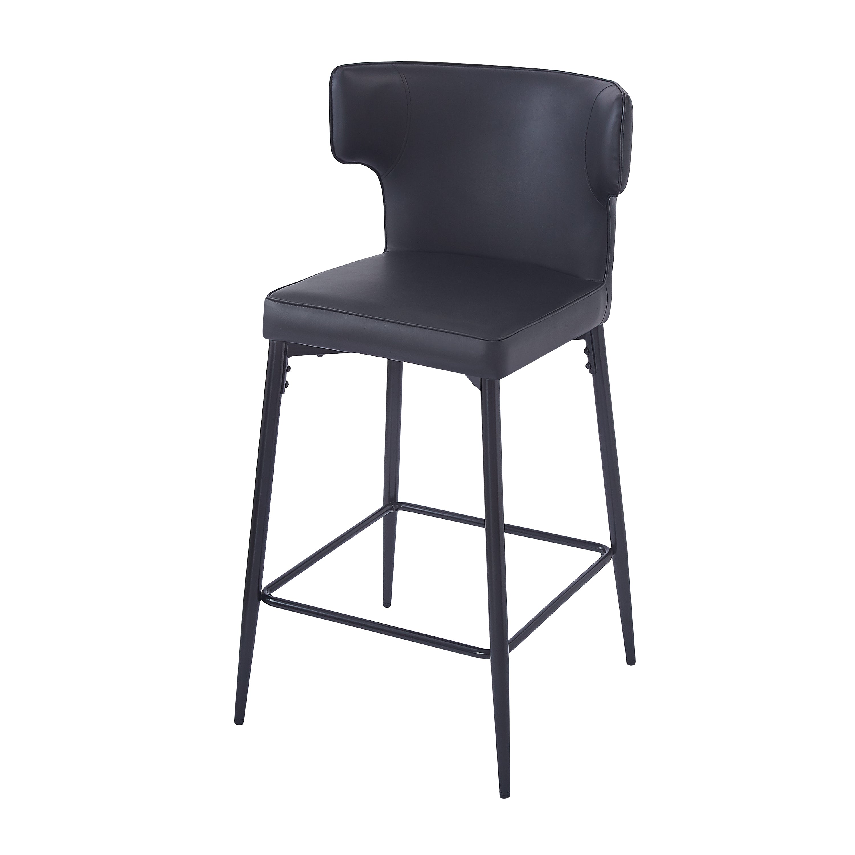 28 Inch Counter Height Bar Stools Set of 2 - Modern PU Leather Upholstered Bar Chairs with Metal Footrest & Sturdy Frame for Kitchen Island, Breakfast Bar, Dining Room - Black - Perfect for Entertaining, Small Spaces & Contemporary Home Decor