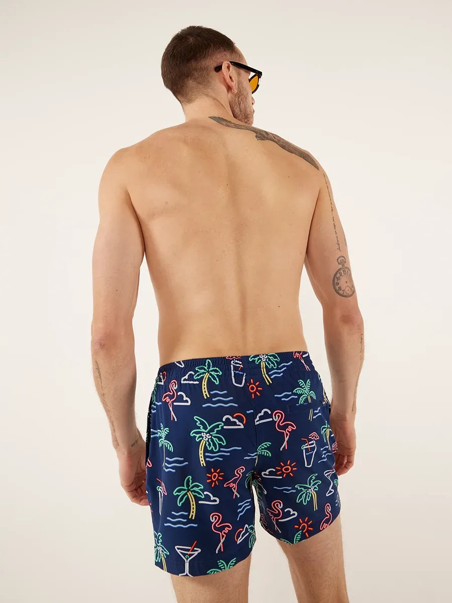 Chubbies 5.5 Inch Neon Lights Swim Trunks for Men - Quick Dry Swim Shorts with Pockets - Navy Blue Swimwear for Beach, Pool & Summer Vacations