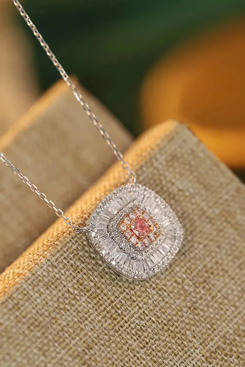 18K White Gold Pink Diamond Pendant Necklace for Women - Square Cut Shiny Real Natural Diamond Jewelry - Perfect for Parties, Weddings & Special Occasions