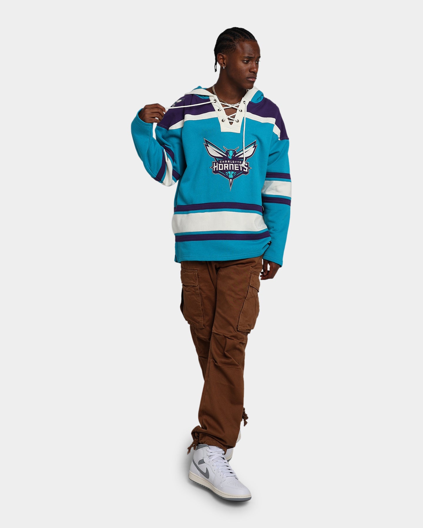 47 Brand Charlotte Hornets Superior Lacer Hoodie - Men's NBA Team Zip-Up Sweatshirt for Basketball Fans | Game Day, Streetwear & Casual Wear