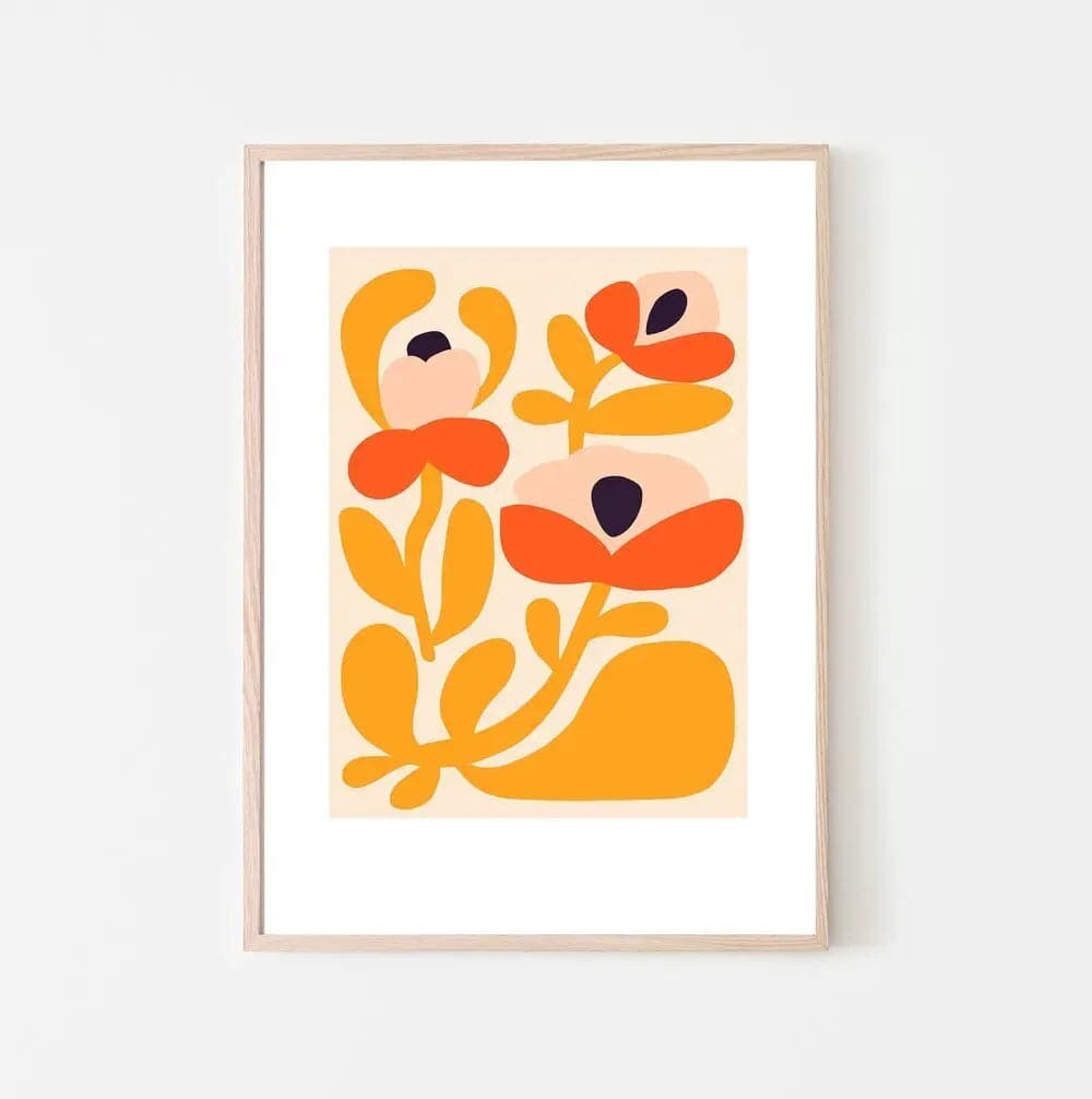 Happy Flowers Modern Wall Art Print - Vibrant Floral Canvas Painting for Home & Office Decor - Perfect for Living Room, Bedroom, and Workspace