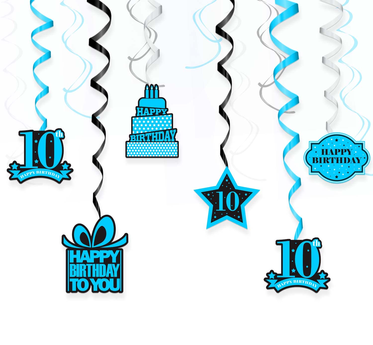 10th Birthday Party Decorations - Hanging Swirls Stars Confetti Ceiling Decor for Boys & Girls | Navy Blue & Black Theme | Perfect for 10 Year Old Birthday Parties, Celebrations & Milestone Events