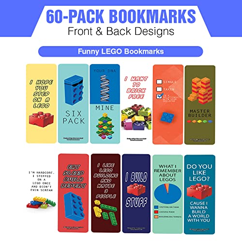Creanoso Funny Lego Bookmarks (10 Sets x 6 Cards) - Inspirational Bookmark Cards for Kids & Teens - Creative Book Page Clippers - Perfect Gift for Lego Lovers & Bookworms - Great for Reading, School & Birthday Gifts
