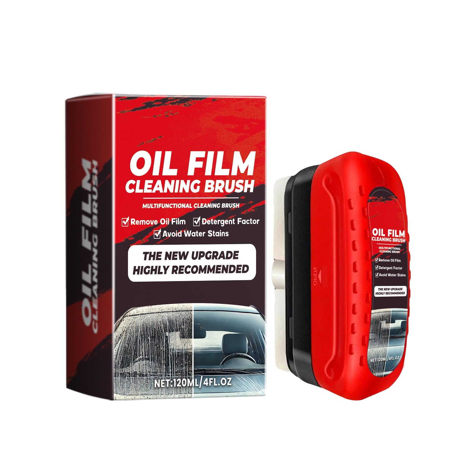 Premium Car Windshield Oil Film Cleaning Brush with Detergent (4 fl oz) - Removes Water Stains & Prevents Buildup - Ideal for Auto Detailing, Windshield Maintenance & Road Trip Prep