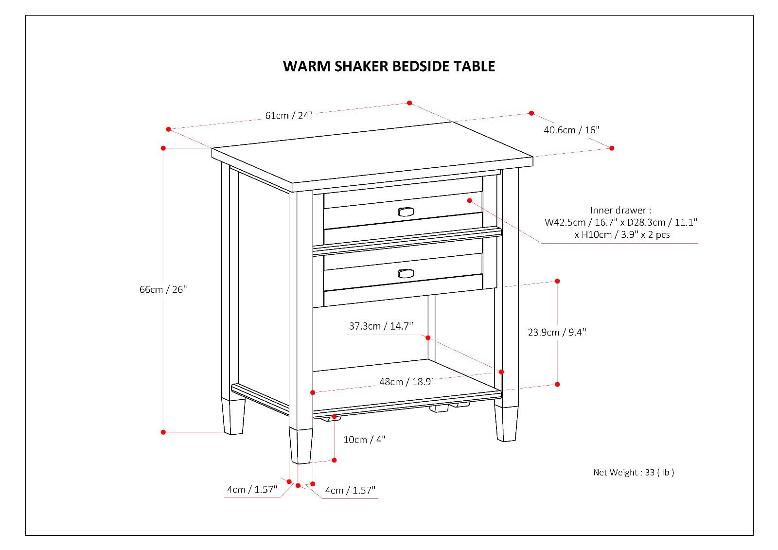 SIMPLIHOME 24 Inch White Shaker Style Solid Wood Nightstand - Transitional Bedside Table for Bedroom & Living Room - Perfect for Storage and Decor
