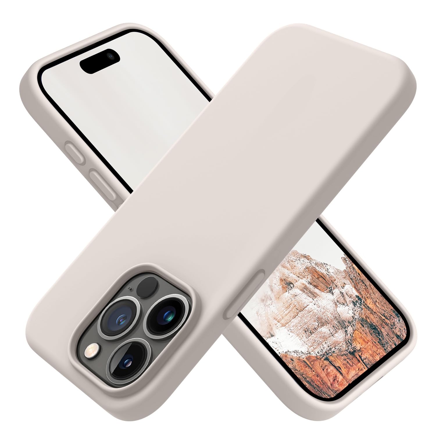 OTOFLY Premium Soft Liquid Silicone Case for iPhone 15 Pro Max - Slim Fit, Silky Touch, Full-Body Protection (Stone Color) - Perfect for Everyday Use, Work & Travel