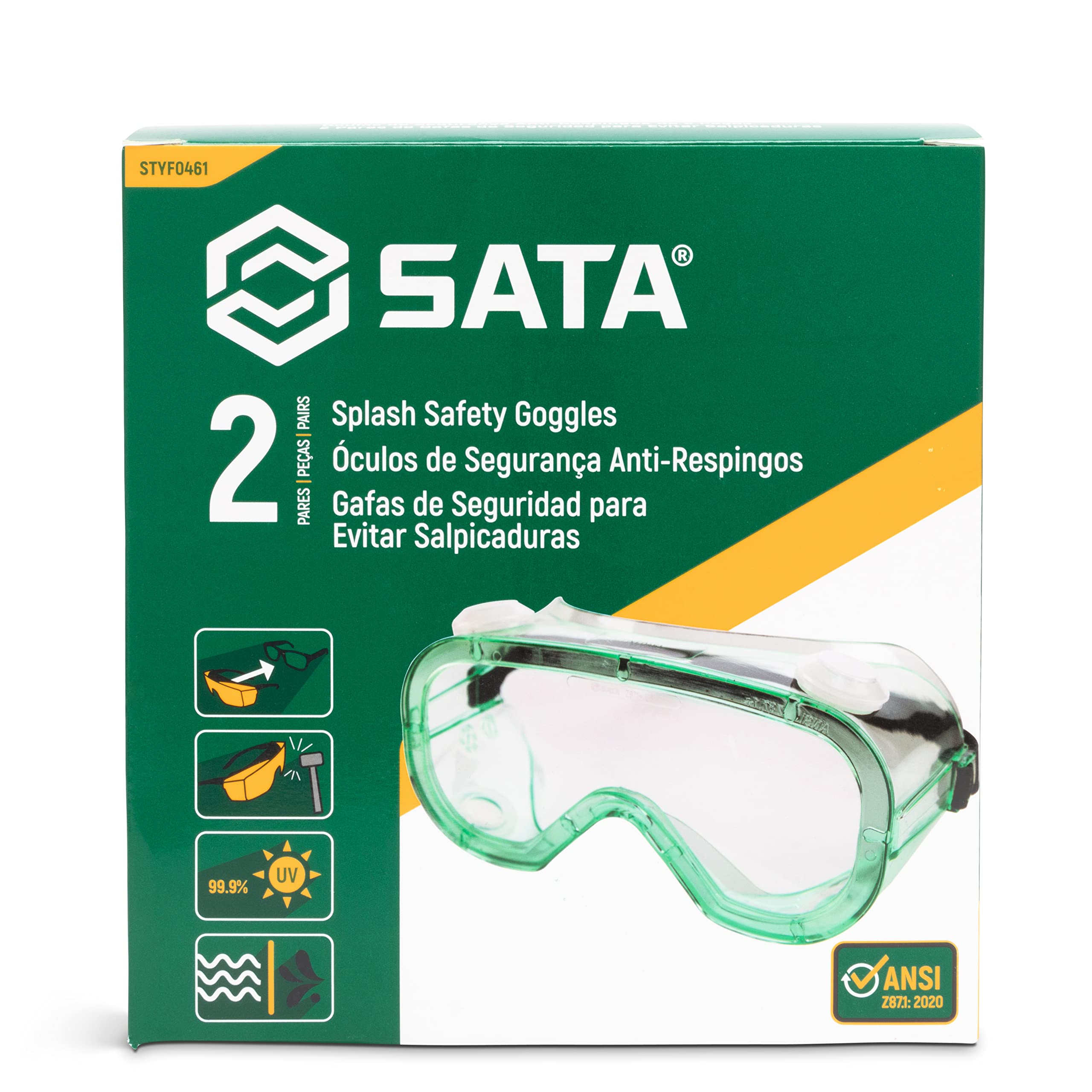 **Anti-Fog & Scratch-Resistant SATA Safety Goggles – 2 Pairs, UV 99.9% Protection, Z87.1:2020 Certified, Fits Over Prescription Glasses – Ideal for Lab Work, Construction & DIY Projects**