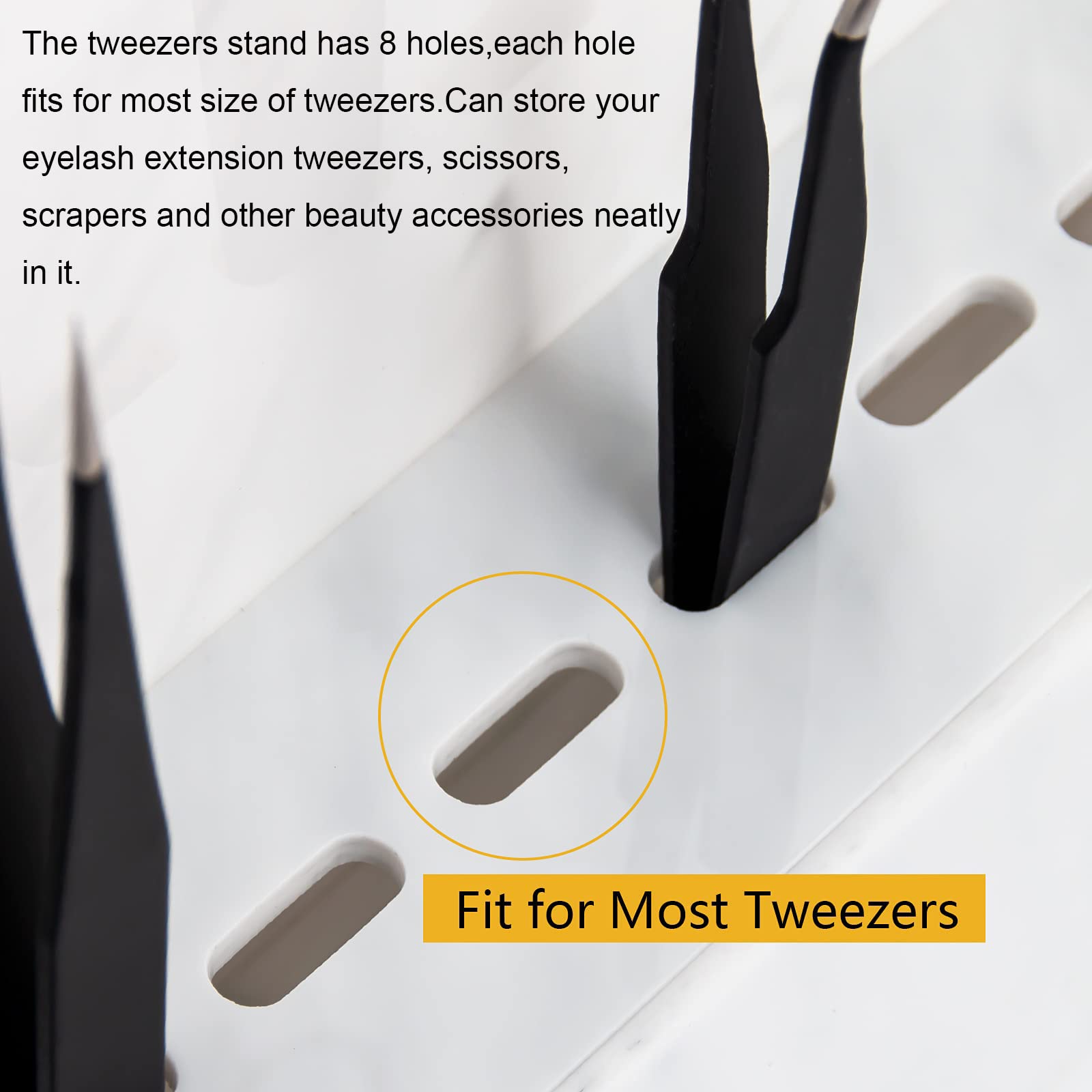 8 Holes Dust-proof Acrylic Marble Eyelash Tweezers Holder Case with Cover - Tweezer Stand & Organizer for Lash Extensions (White) - Perfect for Salon, Spa & Professional Makeup Artists