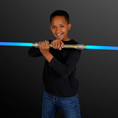 Double-Sided LED Light Up Sword Saber with Blue Flashing Lights & Sound Effects - Glow in The Dark Toy for Cosplay, Halloween Costume, Party Favors & Role Playing Games