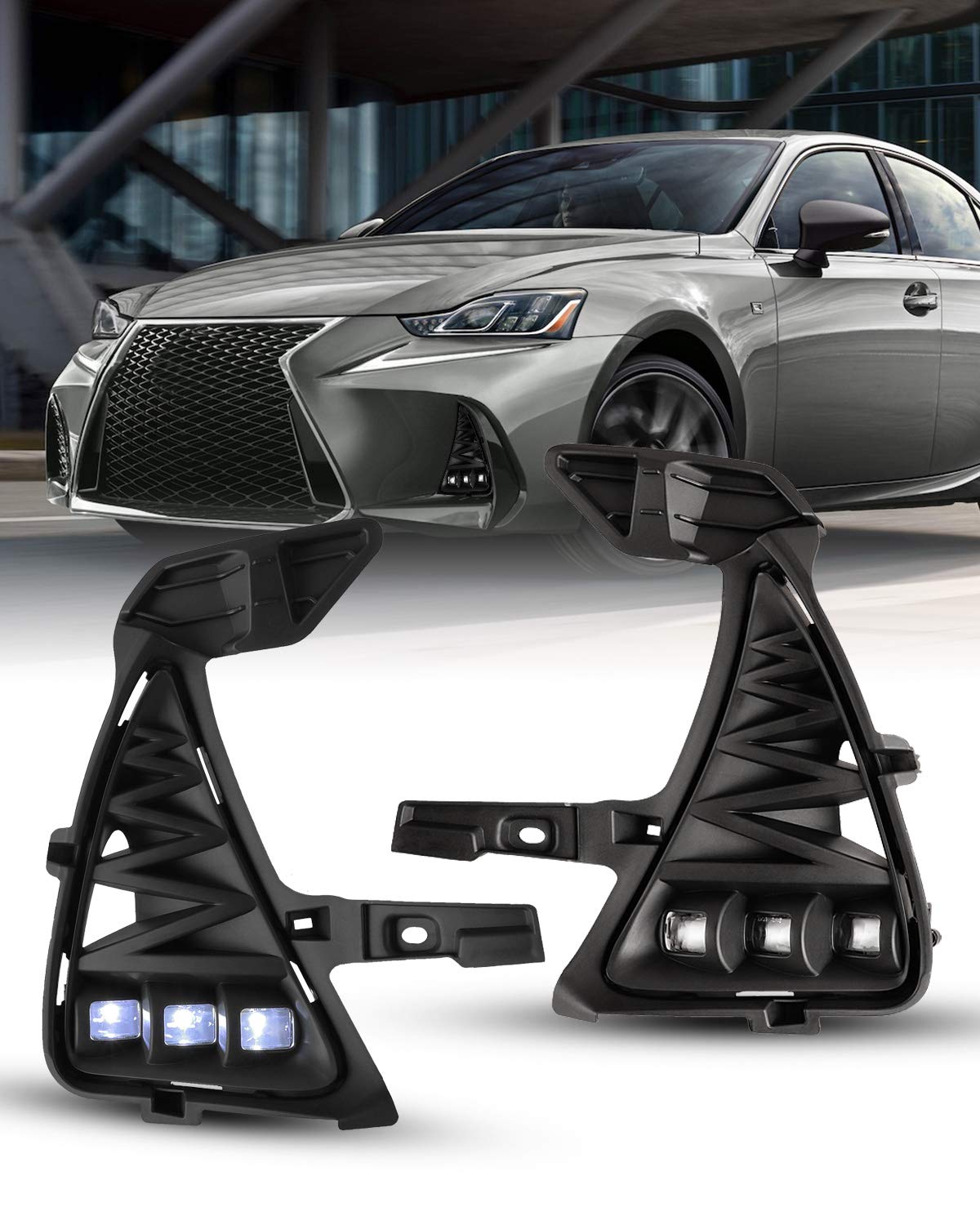 AUTOWIKI LED Clear Lens Driving Fog Lights Pair - Compatible with 2017 Lexus IS200T, 2017-2019 IS300/IS350 (Excludes F-Sport Models) - Includes Switch & Wiring Kit - Enhanced Visibility for Night Driving & Foggy Conditions