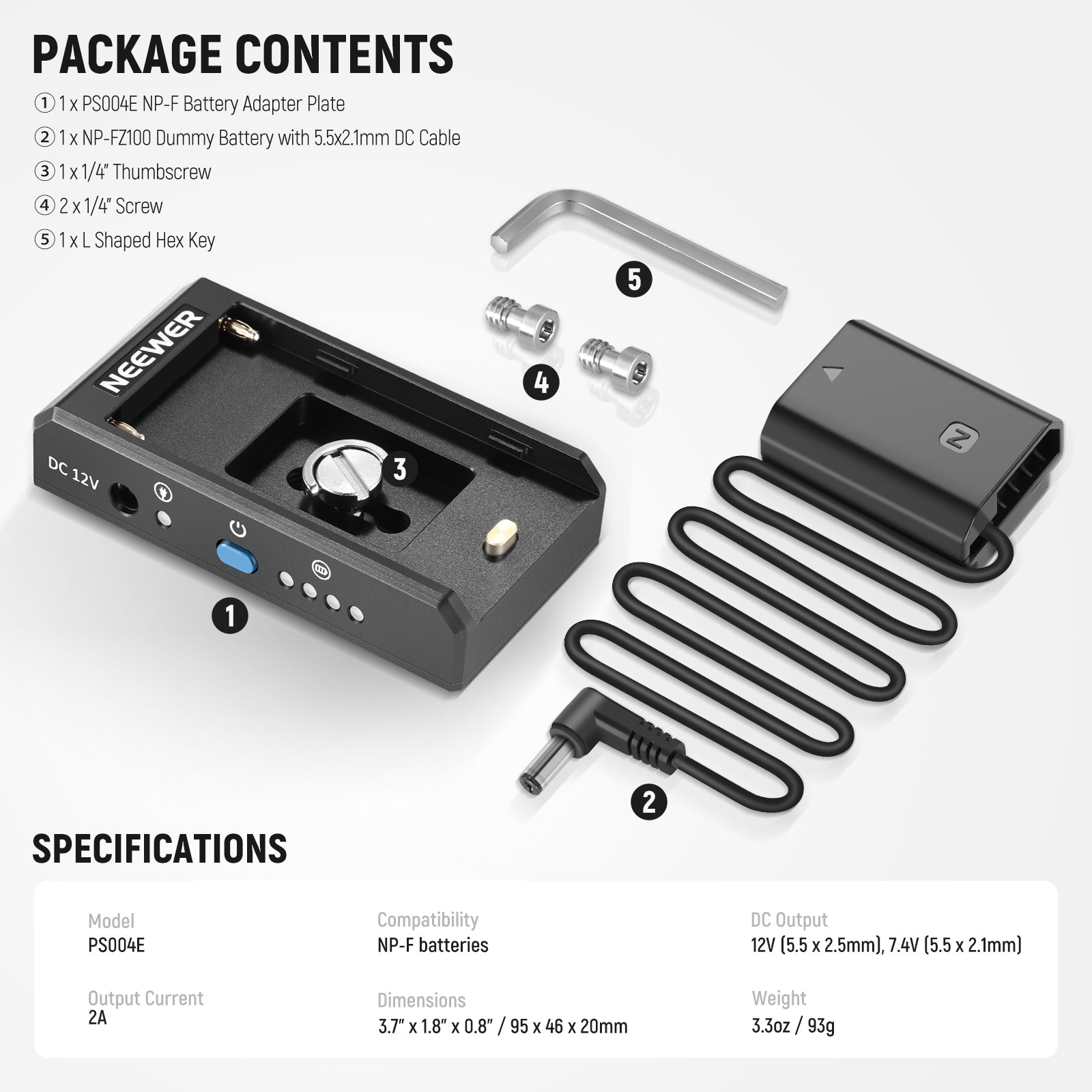 NEEWER PS004E NP-F Battery Adapter Plate with NP-FZ100 Dummy Battery - Power Your Sony Camera for Extended Shooting | Perfect for Photography, Videography & Live Streaming