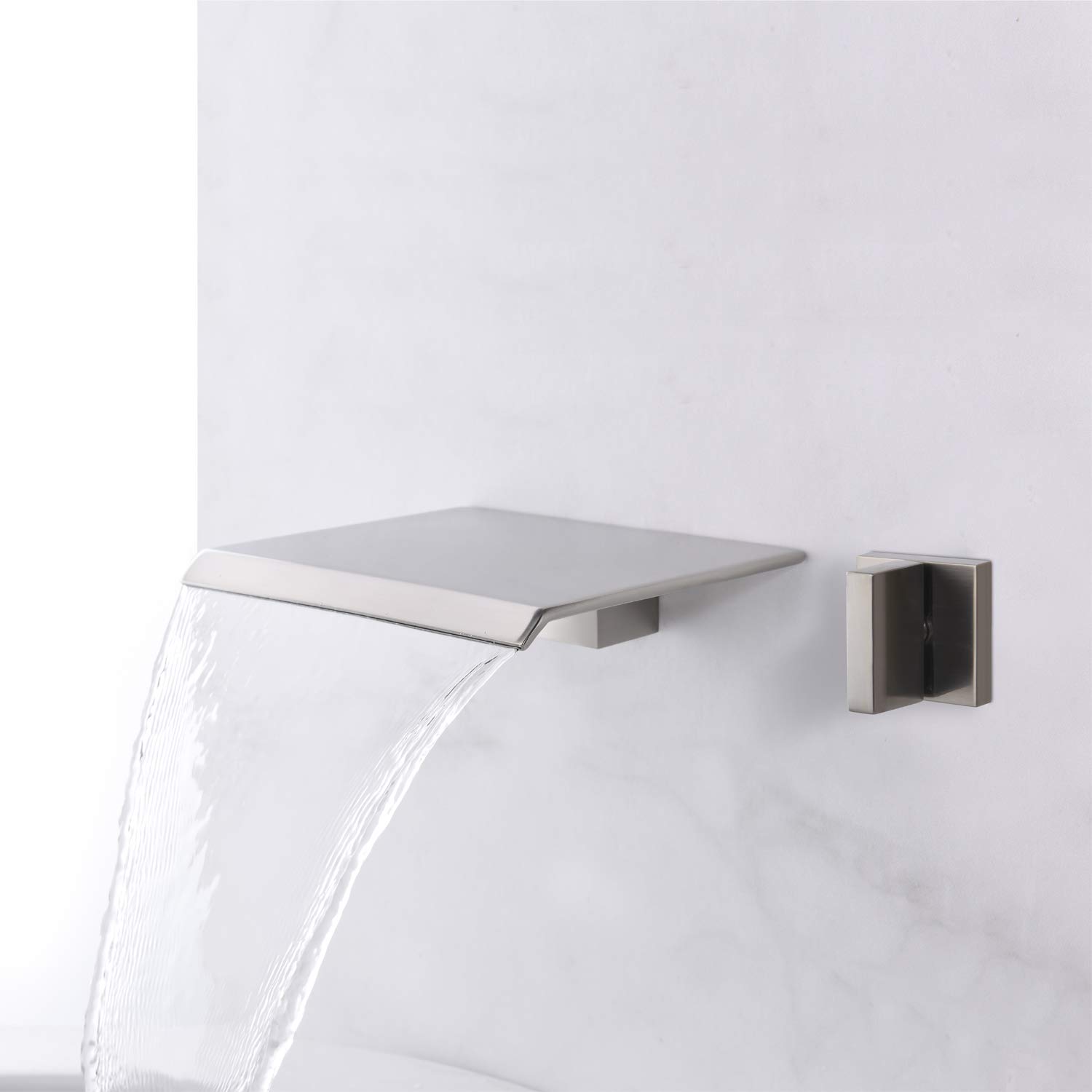 SUMERAIN Wall Mount Tub Faucet Brushed Nickel - High Flow Bathroom Faucet with Hand Shower & Wide Waterfall Spout - Perfect for Modern Bathrooms, Spa-Like Showers & Luxury Bathing Experiences