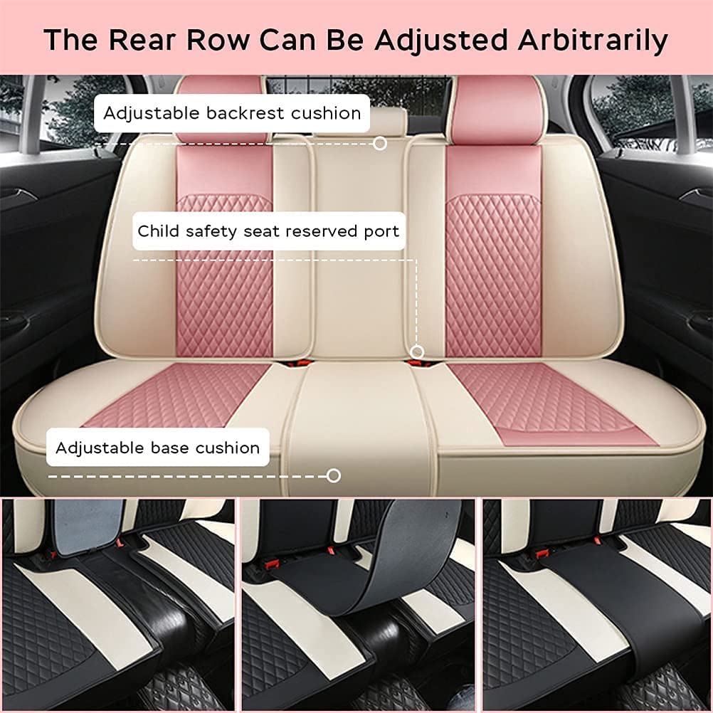 Luxury PU Leather Front & Rear Seat Covers with Headrest Backrest Cushions for Ford Maverick - Comfortable, Stylish Pink & Beige Car Seat Protectors - Perfect for Daily Commute, Road Trips & Vehicle Interior Protection