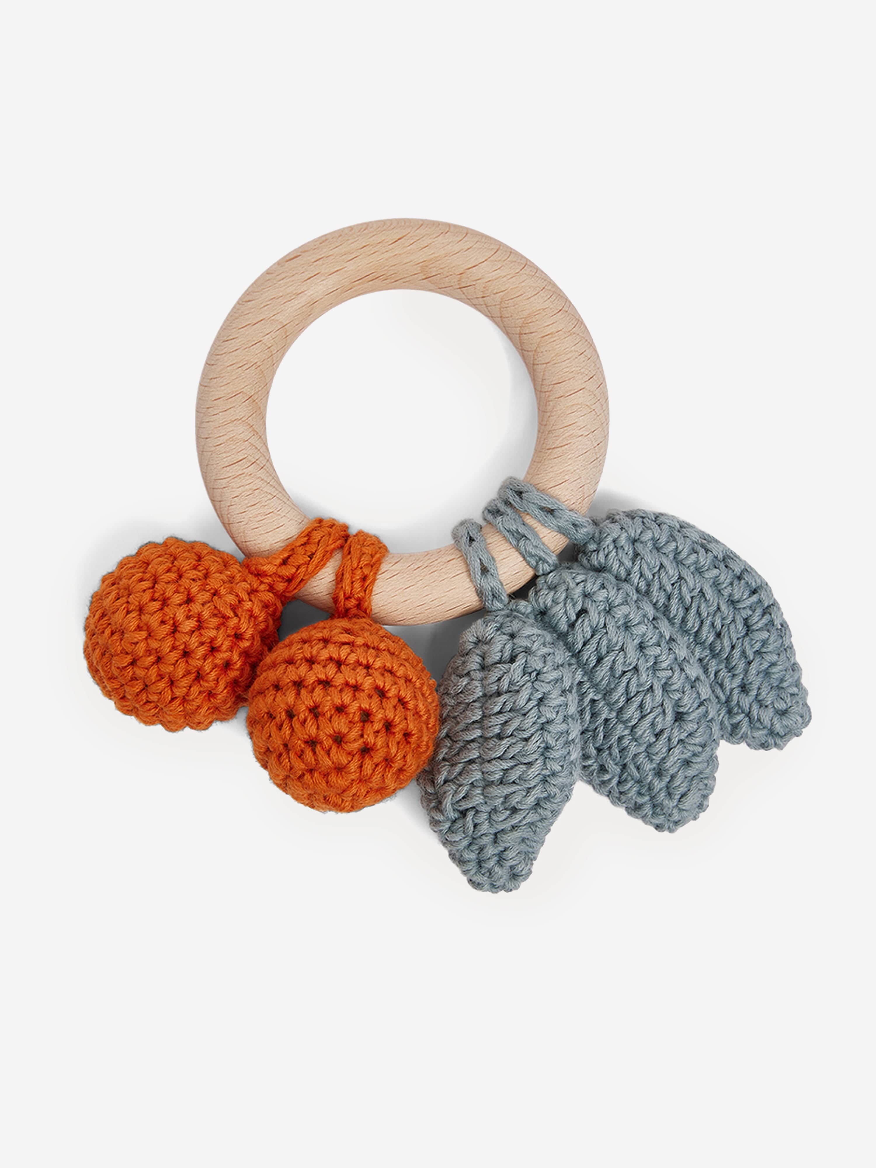 Baby Boys Be Cherry Mini Crochet Rattle Toy - Colorful Handmade Teething & Sensory Toy for Newborns | Perfect for Playtime, Nursery Decor & Baby Shower Gifts