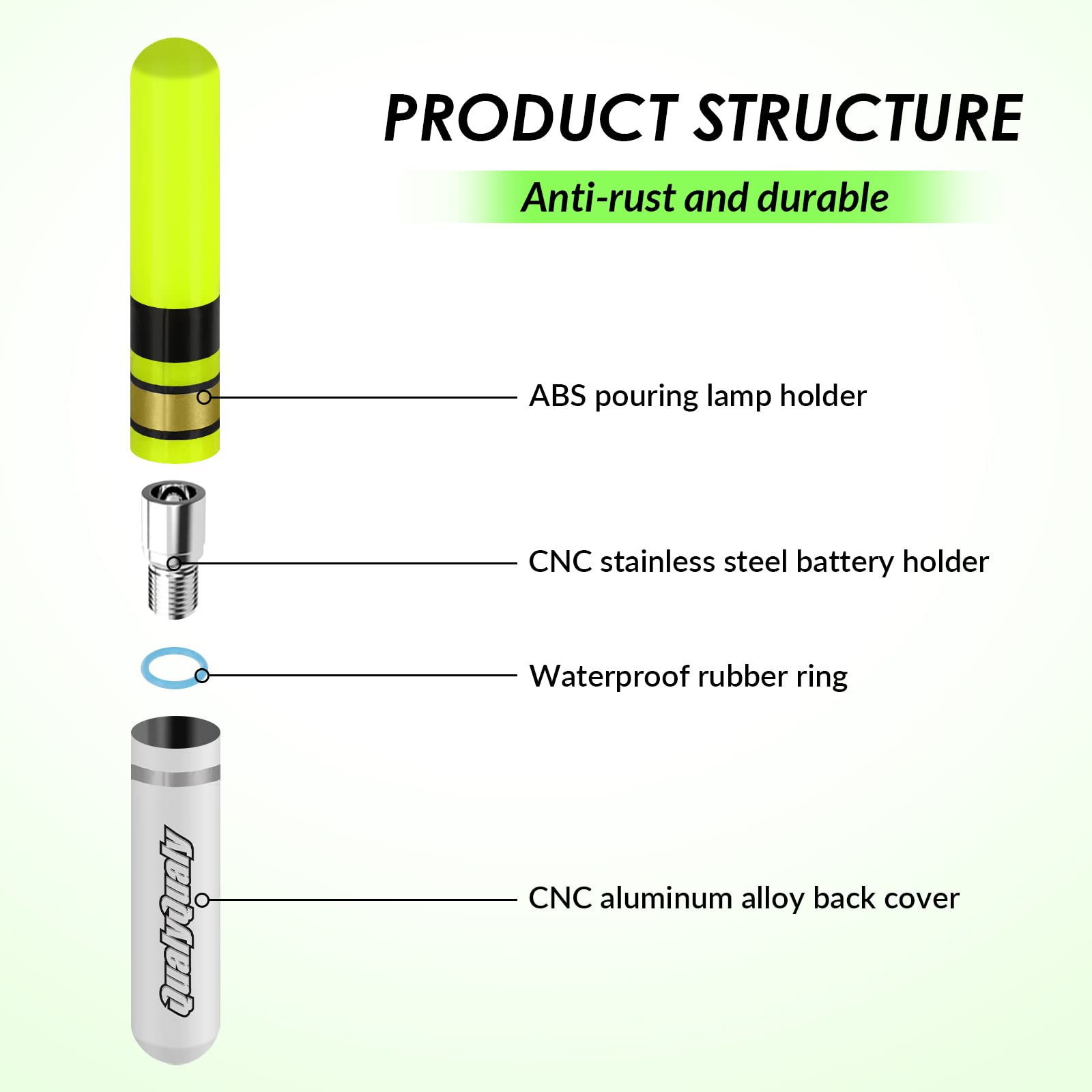 QualyQualy 6-Pack LED Fishing Glow Sticks with Batteries - Waterproof Night Fishing Lights for Bobbers, Floats & Rod Tips - Perfect for Night Fishing, Camping & Emergency Lighting