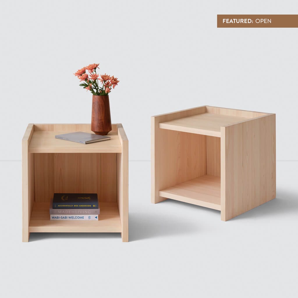 Premium Hinoki Wood Nightstand - Natural Japanese Cypress Bedside Table with Drawer for Bedroom, Living Room & Guest Room Decor