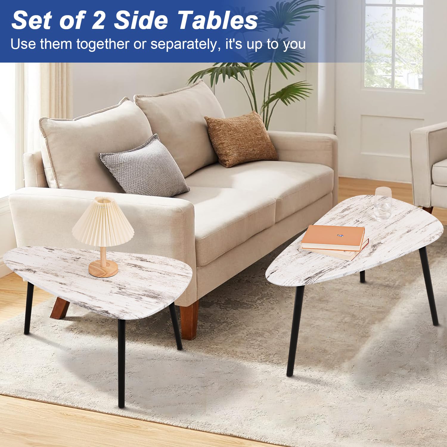 Modern Minimalist Irregular Nesting Coffee Tables Set of 2 - Triangle Side Tables for Living Room, Bedroom, Office - Sofa, Bedside & Apartment Decor - Space-Saving Home Furniture for Small Spaces
