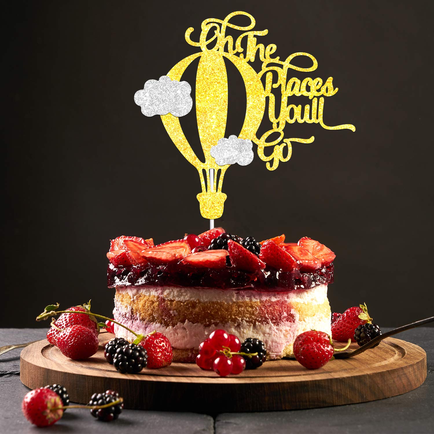 Gold Glitter Hot Air Balloon Cake Topper - Happy Birthday Party Decorations for Baby Showers, Birthdays & Travel Themed Celebrations | Perfect for Dessert Tables, Cupcake Decor & Gift Presentations