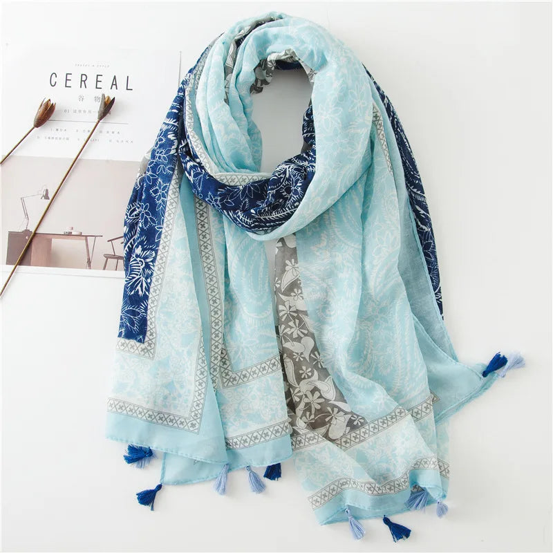2023 Fashion Paisley Abstract Floral Tassel Viscose Shawl Scarf - Women's Lightweight Pashmina Wrap Stole & Muslim Hijab (180x90cm) - Perfect for Daily Wear, Office, Parties & Prayer