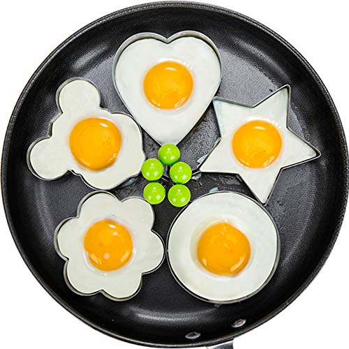 Bontand 5-Piece Stainless Steel Fried Egg Pancake Shaper Set - 5 Style Omelette Mold Rings for Perfect Eggs, Pancakes & Crepes - Non-Stick Cooking Tools & Kitchen Gadgets for Breakfast, Brunch & Kids Meals