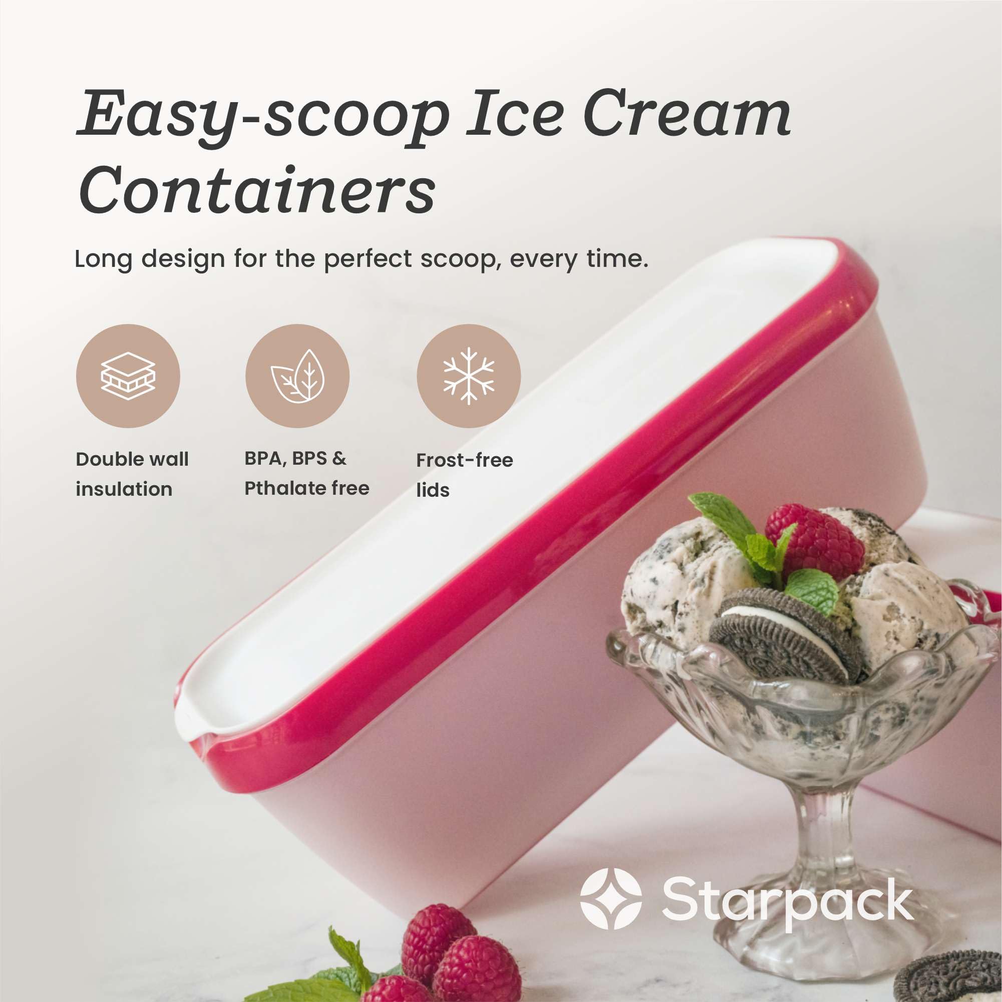 Starpack 1.5 Quart Ice Cream Storage Containers (2-Pack) - Freezer-Safe Leakproof Containers with Silicone Lids for Homemade Ice Cream, Gelato, Sorbet - Reusable Dessert Storage for Parties, Picnics & Meal Prep