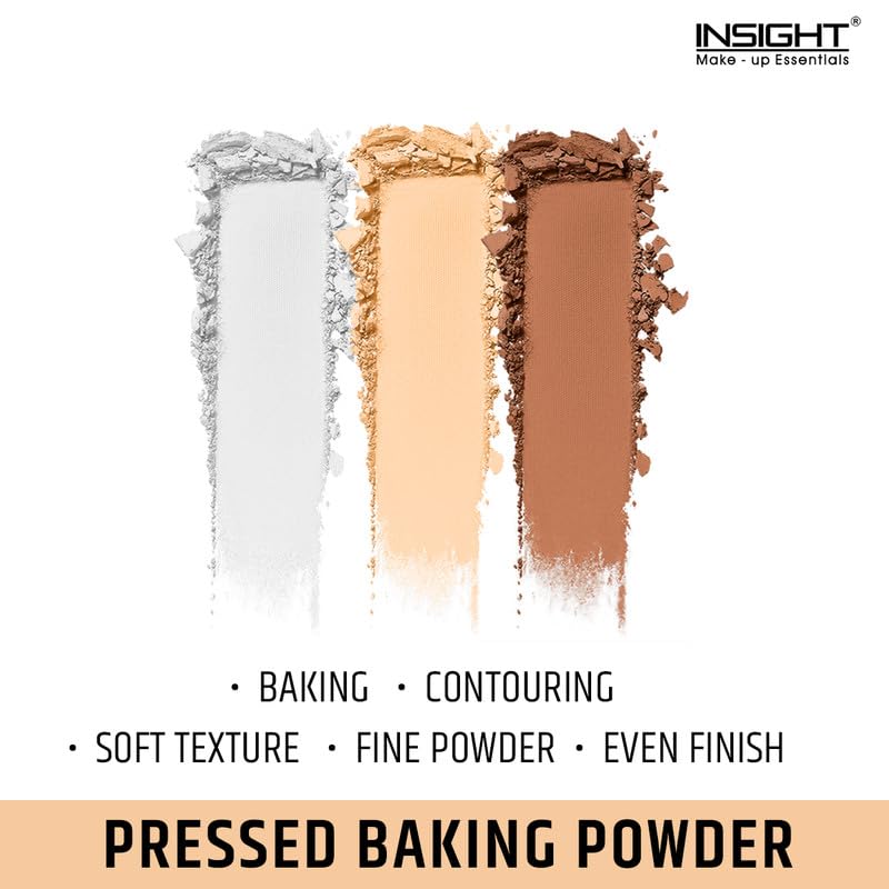 Insight Cosmetics 3-in-1 Pressed Baking Powder - Lightweight, Long-Lasting Luminous Glow for Flawless Shimmer Finish | Silky Smooth & Easy to Blend | Perfect for Contouring, Highlighting & Setting Makeup | Shade BP02
