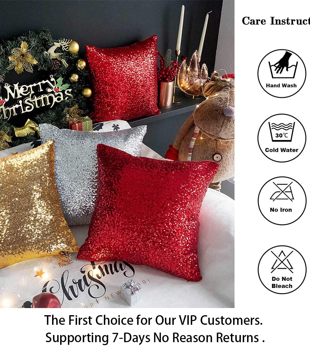ShinyBeauty 24x24 Inch Sequin Pillow Covers - Pack of 2 Silver Decorative Throw Pillow Cases for Sofa, Bed & Couch - Reversible Glitter Cushion Covers for Home Decor, Living Room & Bedroom Accents