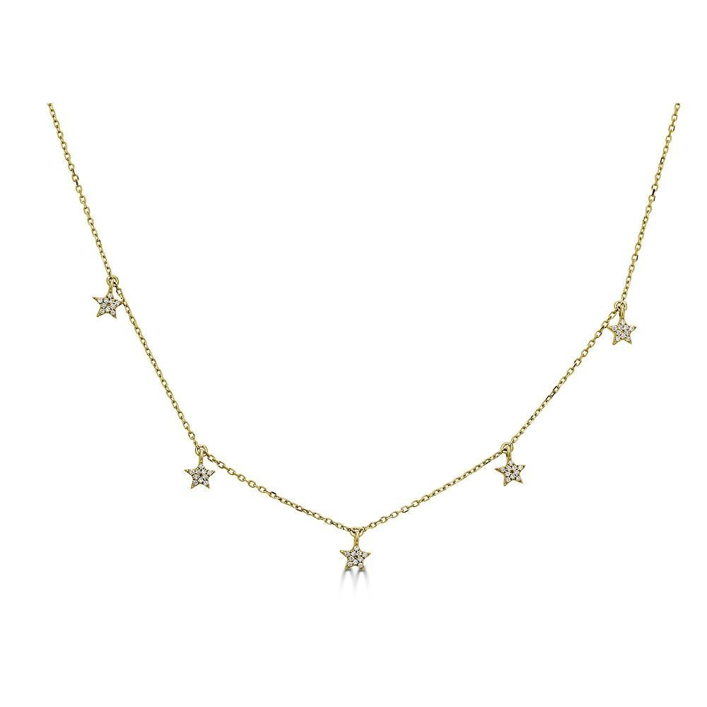 14KT Gold Diamond Star Necklace - .15 CTW 5 Pavé Star Pendant for Women, Elegant Jewelry Gift for Birthday, Anniversary & Valentine's Day | Perfect for Everyday Wear & Special Occasions