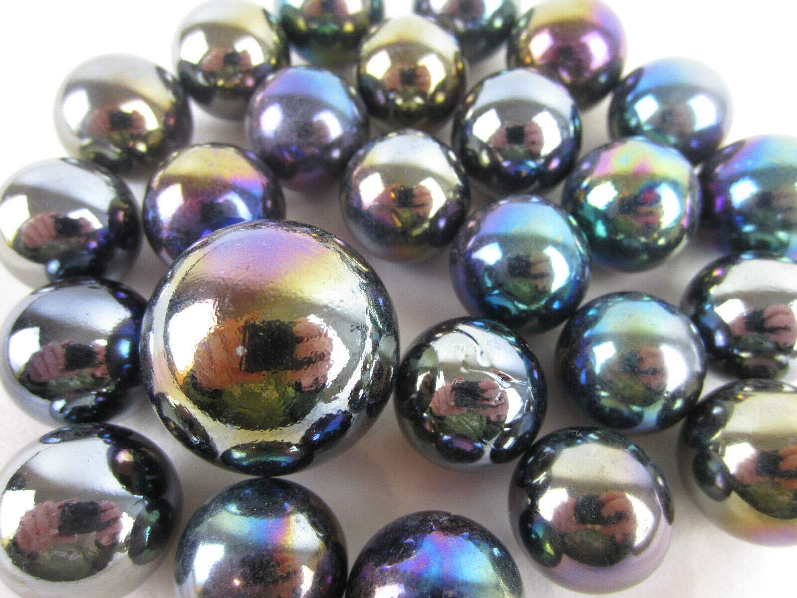 25 Glass Marbles Shooting Game Set - Metallic Iridescent Silver Gold Purple Marbles for Classic Marble Games (24 Player + 1 Shooter) | Perfect for Kids Games, Home Decor, Vase Filler & Aquarium Accessories