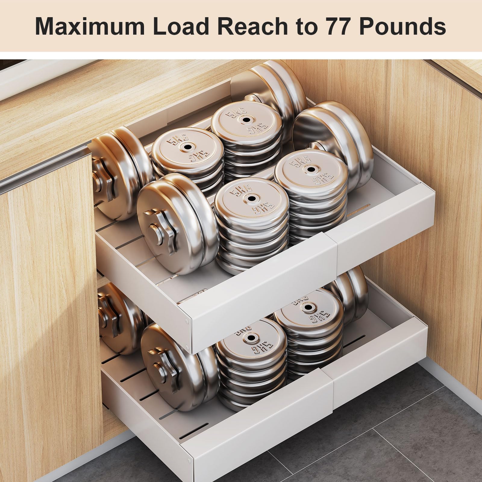 Expandable Pull Out Cabinet Organizer - 2 Pack Heavy Duty Adhesive Slide Out Drawers for Kitchen, Pantry & Bathroom Storage | Space Saving Sliding Shelves for Cabinets (Not for Cabinets with Lips) | Perfect for Organizing Spices, Utensils & Toiletries