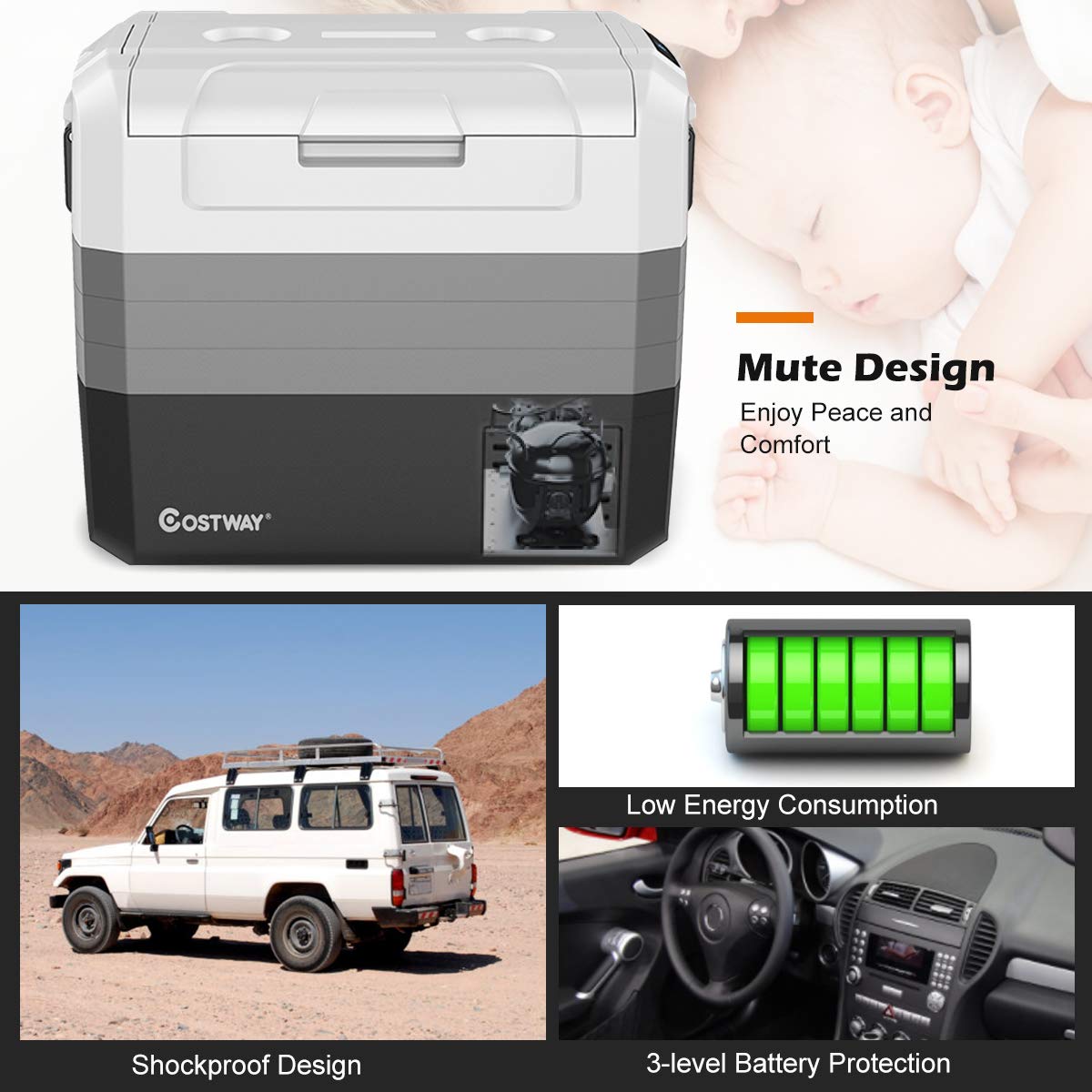 COSTWAY 70-Quart Portable Car Refrigerator & Freezer (-14.8°F to 50°F) - Compressor RV Cooler with Two-Way Door, Digital Panel & Groove Design | Compact Travel Fridge for Camping, Road Trips, Tailgating & Home Use