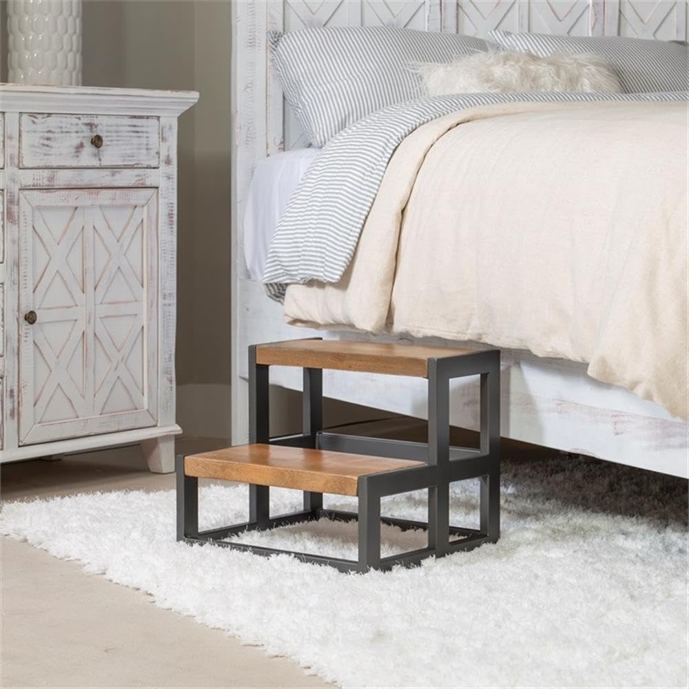 Pemberly Row Modern Metal Bed Frame with Iron Steps in Pewter - Sturdy Platform Bed for Master Bedroom, Guest Room & Dorm Decor