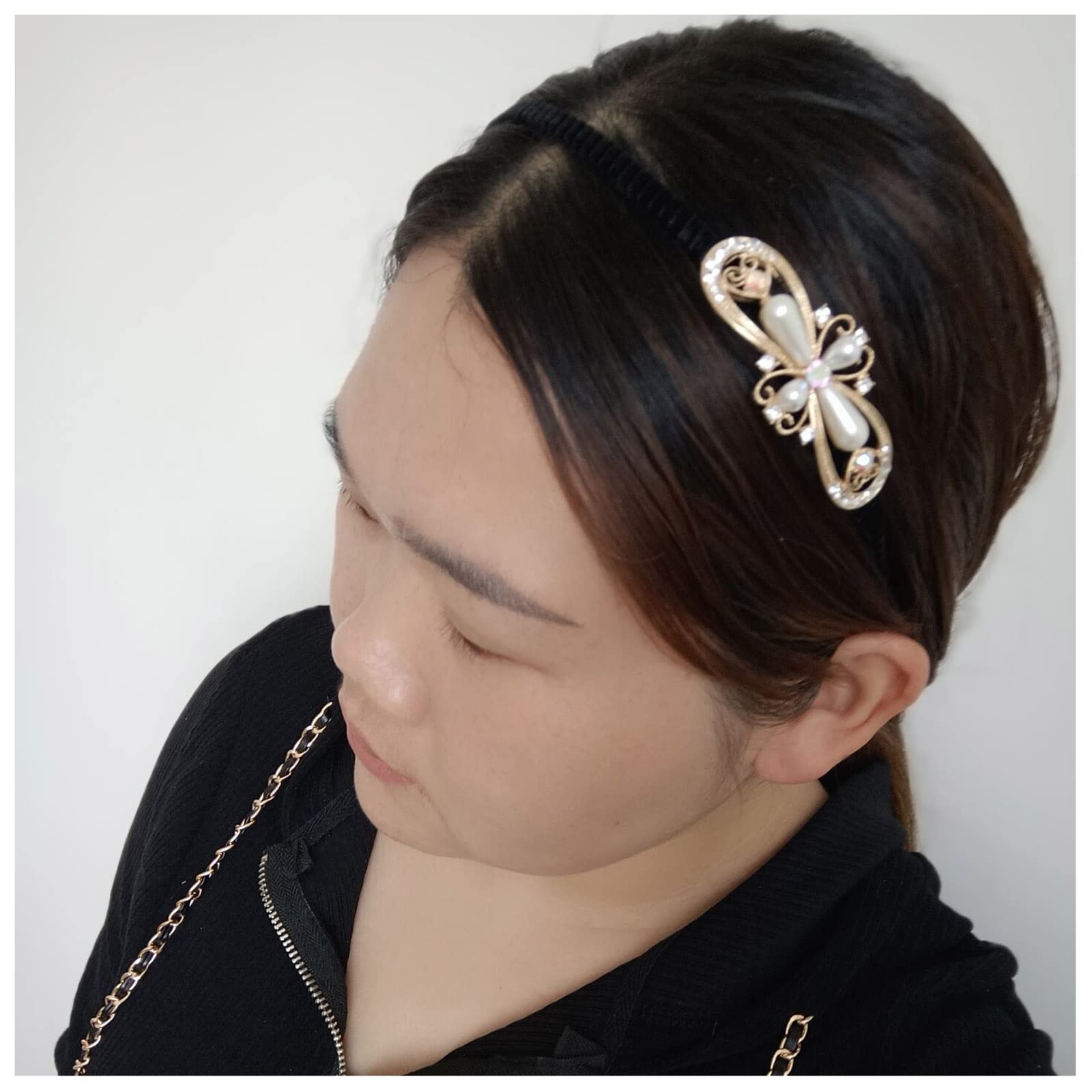 Vintage 1920s Butterfly Heart Headband with Crystal Pearl & Velvet - Gold Cross Hair Hoop for Women & Girls | Perfect for Weddings, Parties & Retro Costume Accessories