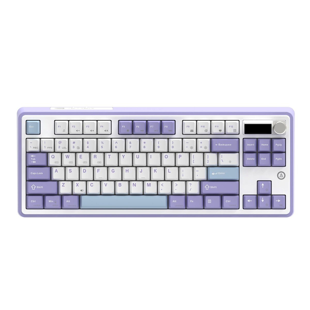 Ajazz AK870 White Purple Mechanical Keyboard with Screen - RGB Backlit, Wired & Wireless, KTT Hyacinth Switch - Perfect for Gaming, Typing & Office Work