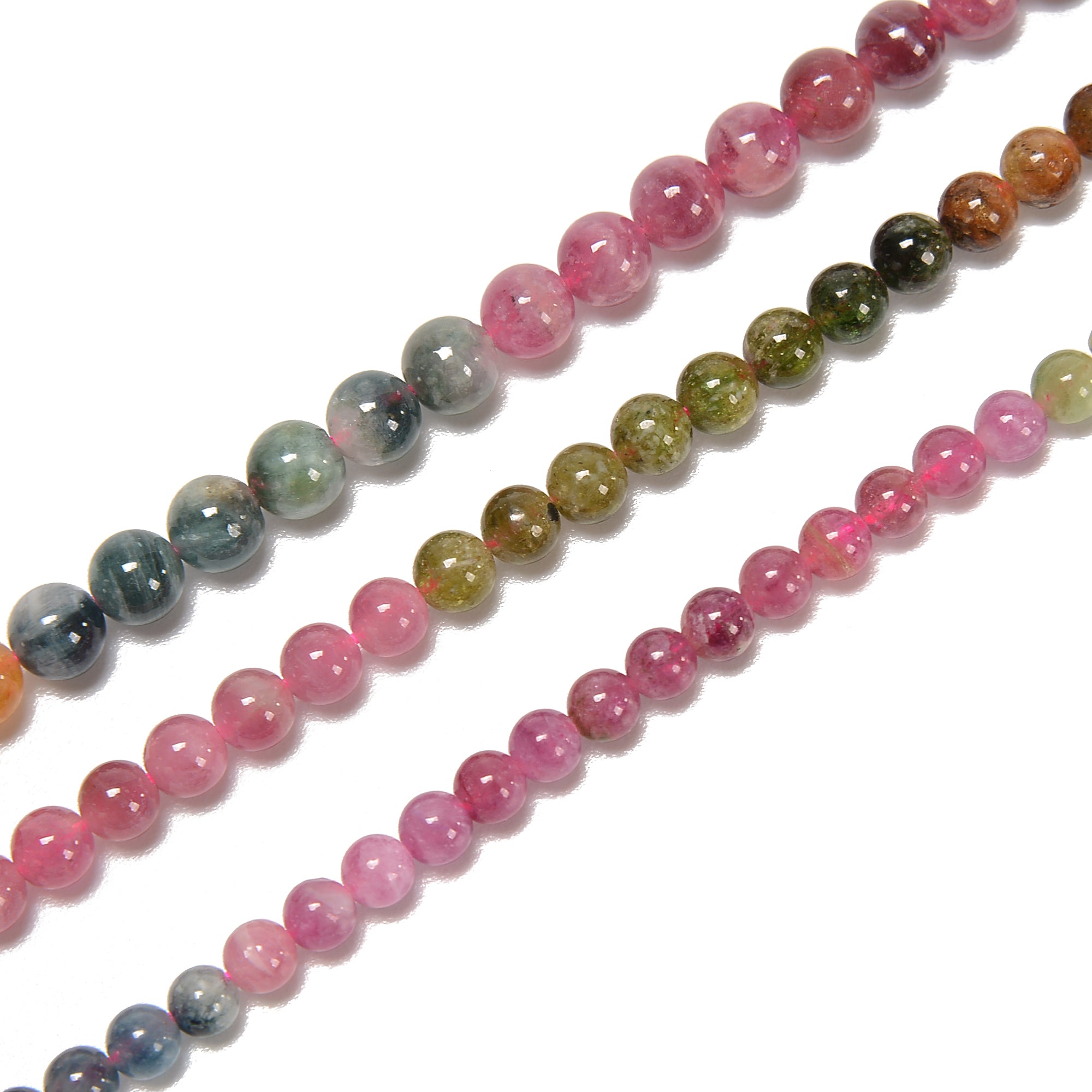 4mm to 6.5mm Gradient Multi-Color Tourmaline Smooth Round Beads - 18 Strands for Jewelry Making, DIY Crafts, and Healing Crystal Bracelets