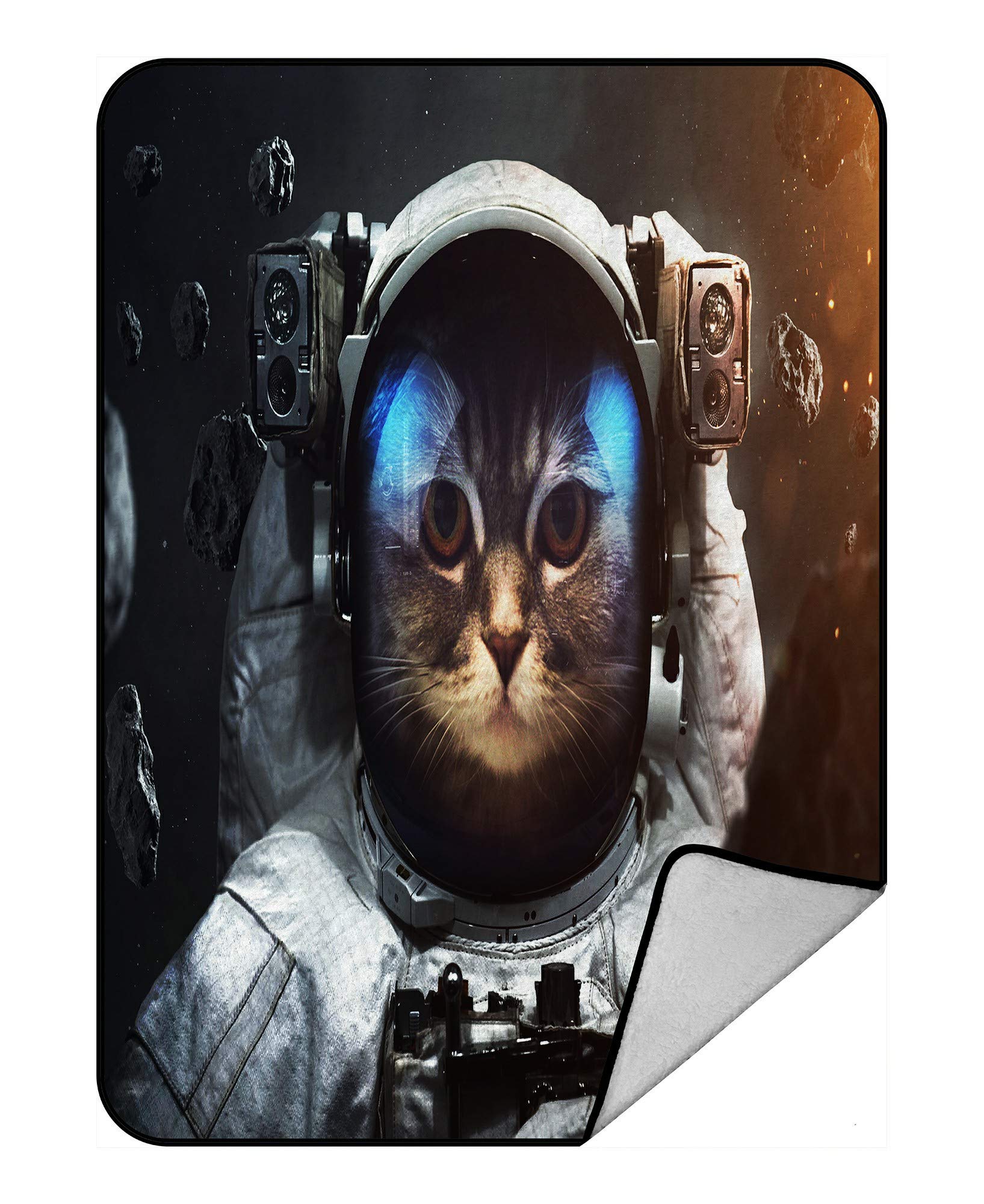 Brave Cat Astronaut Spacewalk Fleece Throw Blanket - Super Soft Plush Blanket 58x80 Inches - Cozy for Bed, Couch, Sofa & Outdoor Adventures