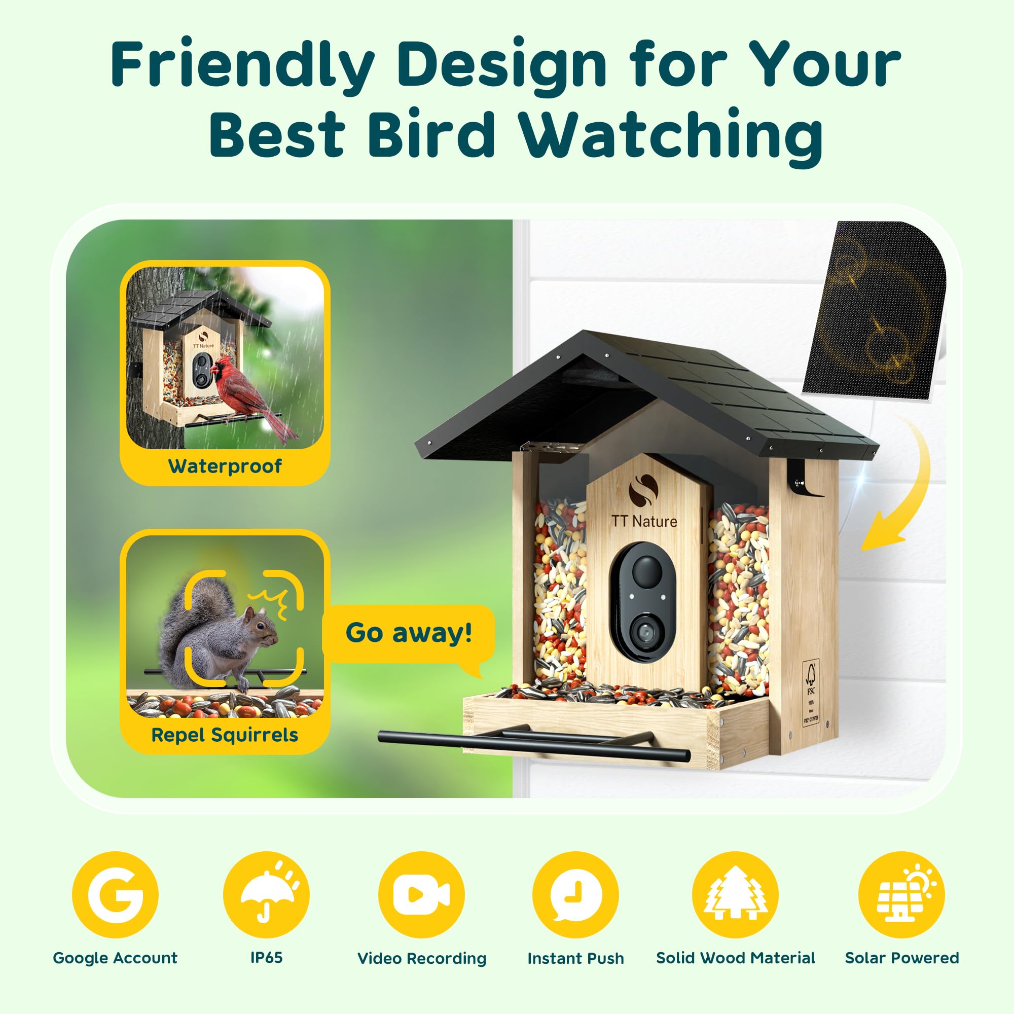 Solar Powered Smart Bird Feeder with Camera - 1.5L Capacity for Bird Watching, Auto Capture & Real-Time Notifications - Perfect Gift for Bird Lovers - Ideal for Backyard, Garden & Nature Observation