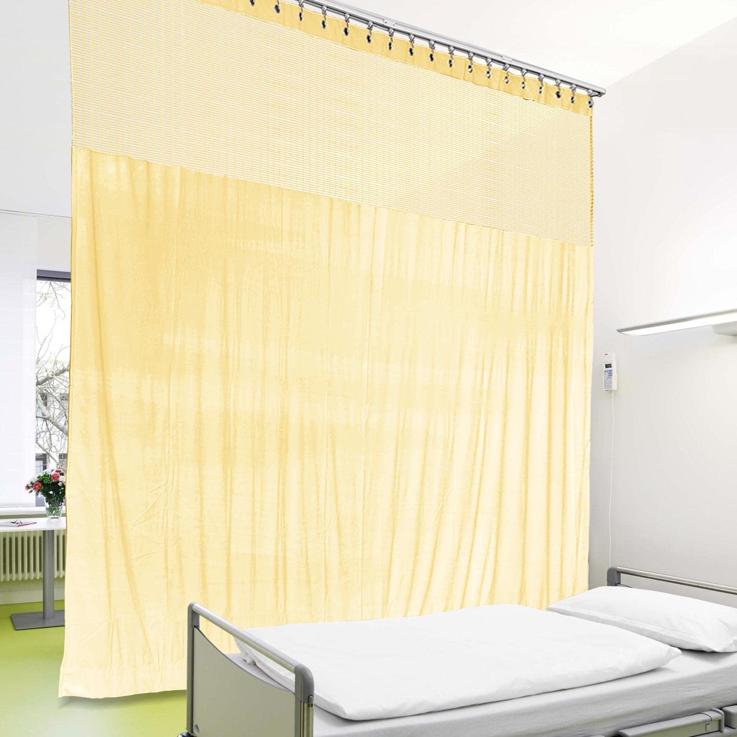 Cololeaf 10ft Wide x 8.5ft Tall Nickel Grommet Medical Privacy Curtain - Flexible Hospital & Clinic Room Divider for High Ceilings, Lab, Curved Spaces - Beige Orange Customizable - Perfect for Patient Privacy, Exam Rooms & Healthcare Facilities