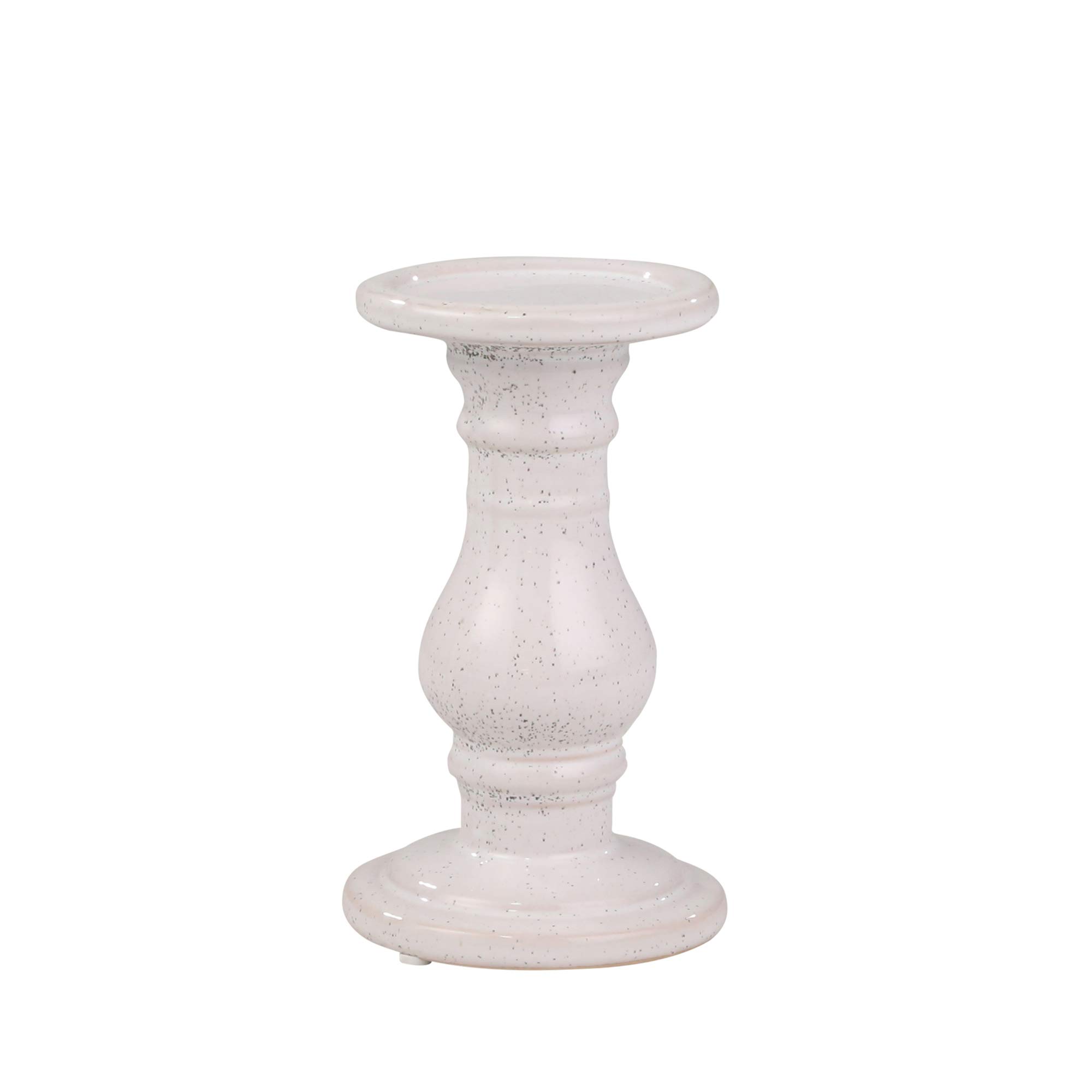 Sagebrook Home 8-Inch White Speckled Ceramic Candle Holder - Perfect for Farmhouse Decor, Wedding Centerpieces & Cozy Home Ambiance