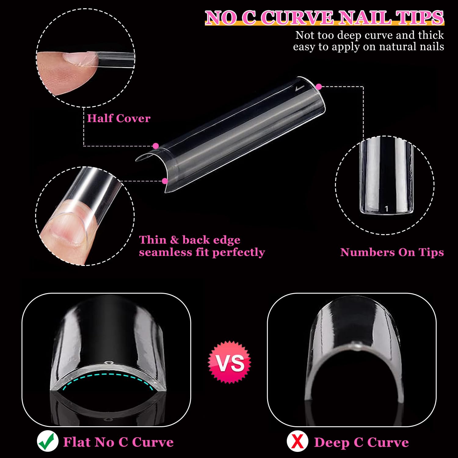 500 Pcs Clear Square Acrylic Nail Tips for Professional Nail Art - Long False Nails with Glue & Adhesive Tabs - Complete DIY Nail Kit with Nail Clipper & Files - Perfect for Salon, Home Manicure & Party Nail Designs