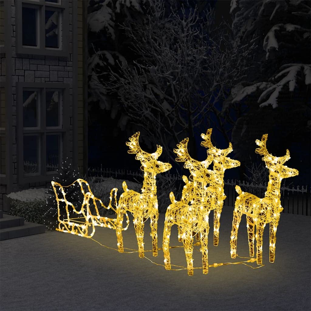 240 LED Pre-lit Reindeer & Sleigh Christmas Decor - 8 Lighting Modes Holiday Party & Patio Decoration for Indoor/Outdoor Use - 110.2
